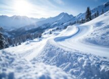 Atleta in azione durante una gara di snowboard cross