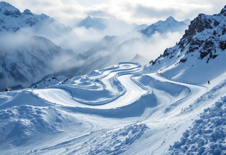 Atleta in gara di snowboard cross su una pista innevata