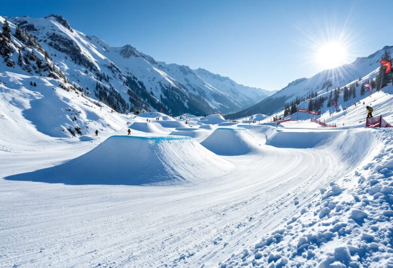 Atleta che gareggia nello snowboard cross su una pista innevata