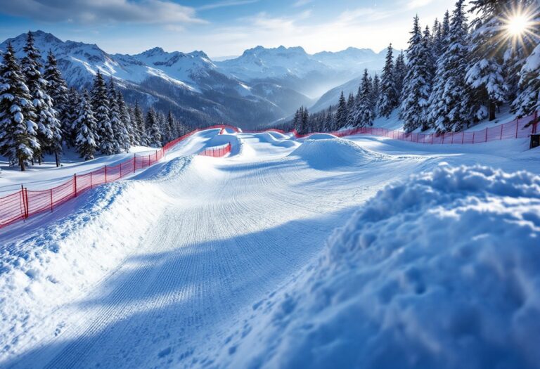 Atleta che gareggia nello snowboard cross su una pista innevata