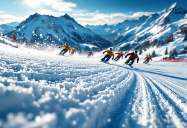 Atleti in azione durante una gara di snowboard cross