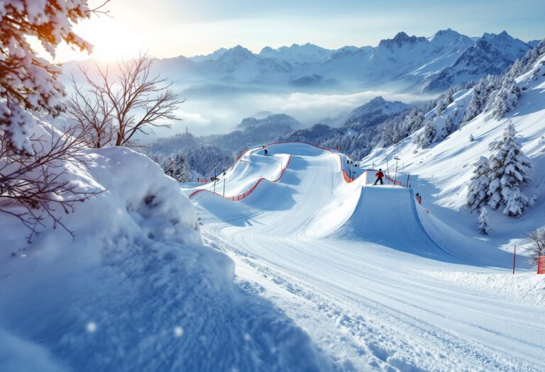 Atleta in azione durante una gara di snowboard cross