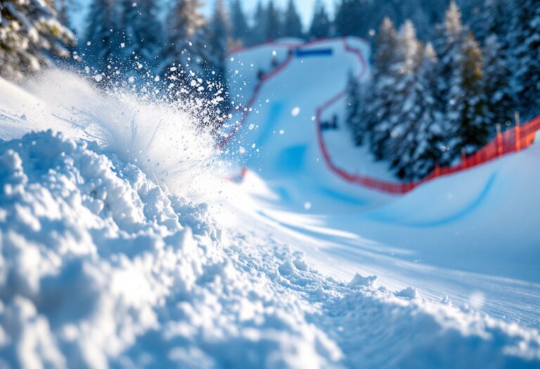 Atleta in azione durante una gara di snowboard cross