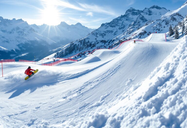 Atleta in azione durante una gara di snowboard cross