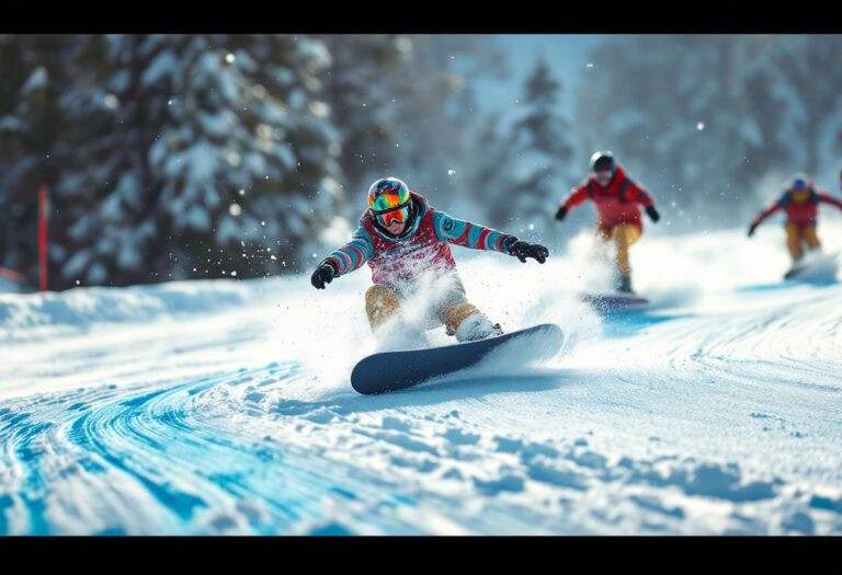 Atleti in azione durante una gara di snowboard cross