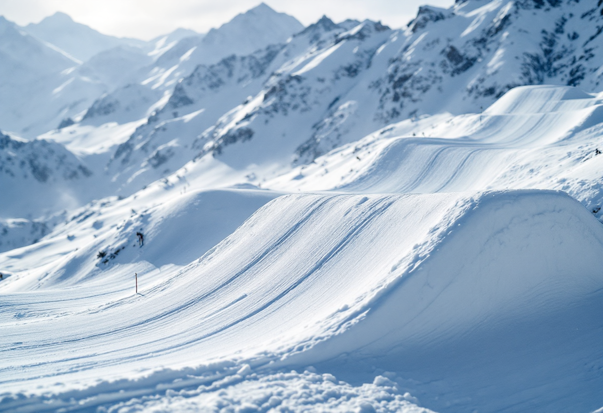 Atleta in azione durante una gara di snowboard cross