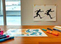 Tecnica stencil e pennarelli per ritrarre atleti in movimento