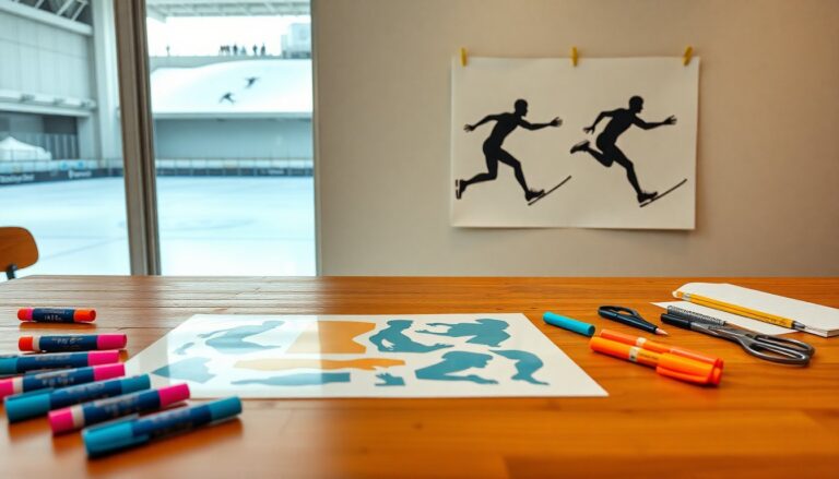 Tecnica stencil e pennarelli per ritrarre atleti in movimento